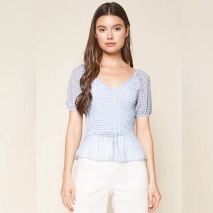 Suellen Gingham Smocked Peplum Top